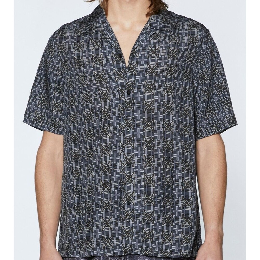 KSUBI Shirt Mens XL Navy Button Up Short Sleeve PLUS RESORT $180